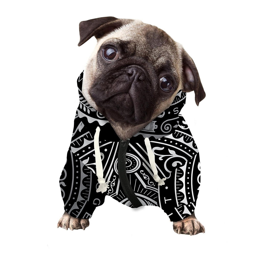 Silver And Black All Seeing Eye Print Dog Zip Up Hoodie