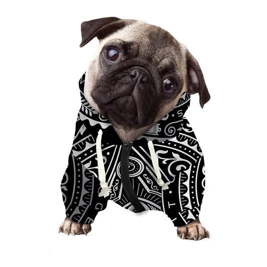 Silver And Black All Seeing Eye Print Dog Zip Up Hoodie