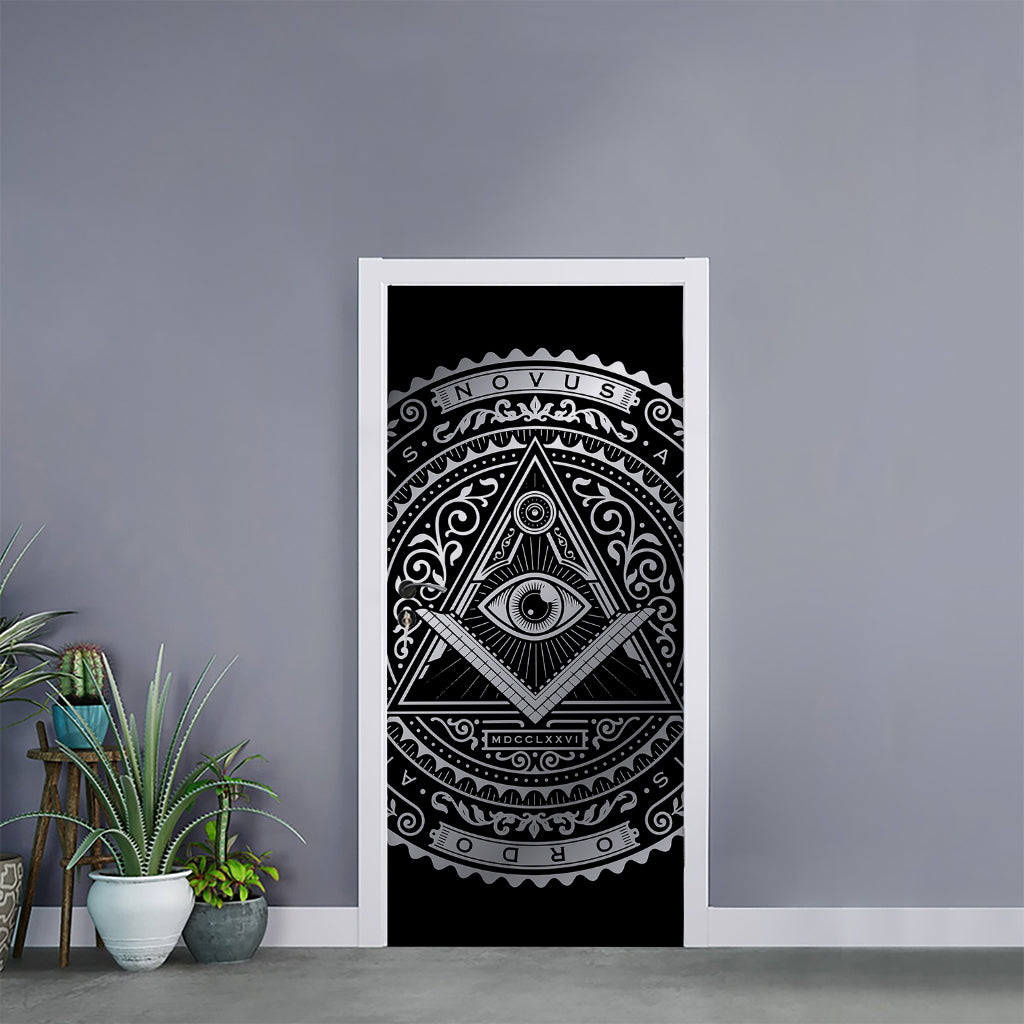 Silver And Black All Seeing Eye Print Door Sticker