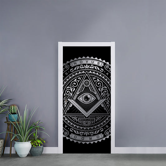 Silver And Black All Seeing Eye Print Door Sticker