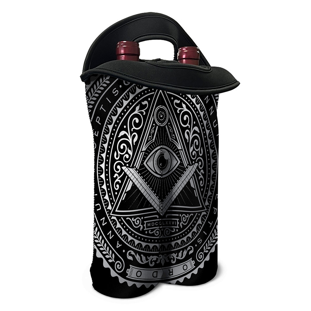 Silver And Black All Seeing Eye Print Double Neoprene Wine Tote