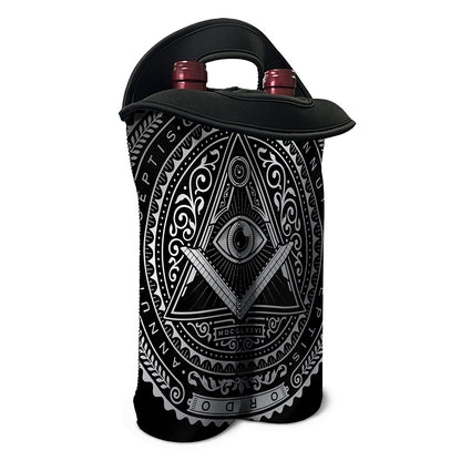 Silver And Black All Seeing Eye Print Double Neoprene Wine Tote