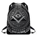 Silver And Black All Seeing Eye Print Drawstring Backpack