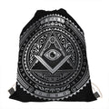 Silver And Black All Seeing Eye Print Drawstring Bag