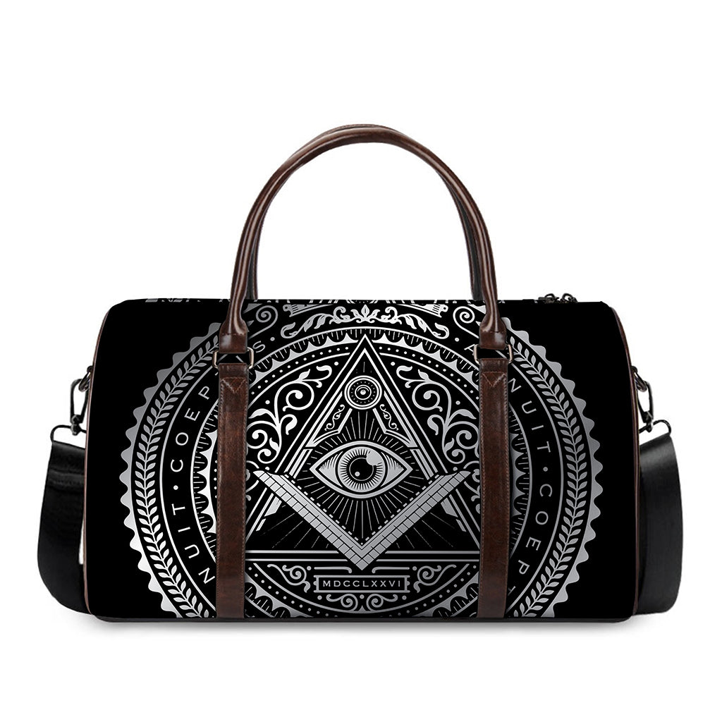 Silver And Black All Seeing Eye Print Duffle Bag