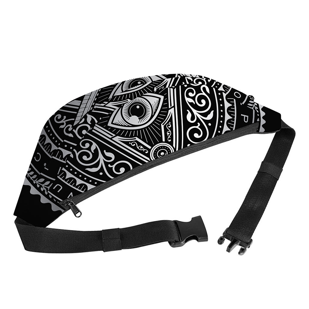 Silver And Black All Seeing Eye Print Fanny Pack