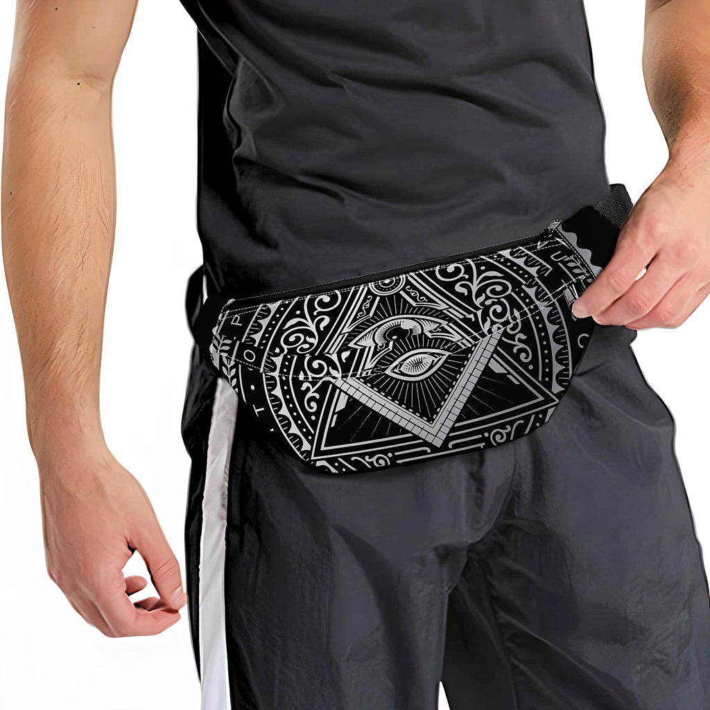 Silver And Black All Seeing Eye Print Fanny Pack