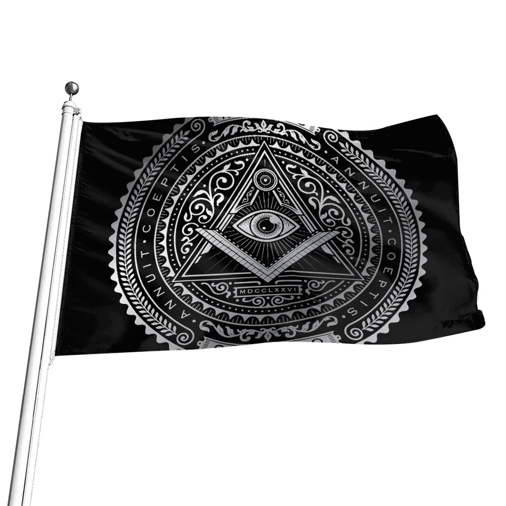 Silver And Black All Seeing Eye Print Flag