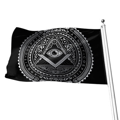 Silver And Black All Seeing Eye Print Flag