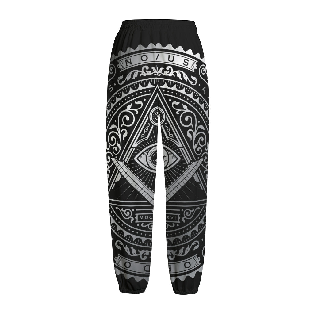 Silver And Black All Seeing Eye Print Fleece Lined Knit Pants