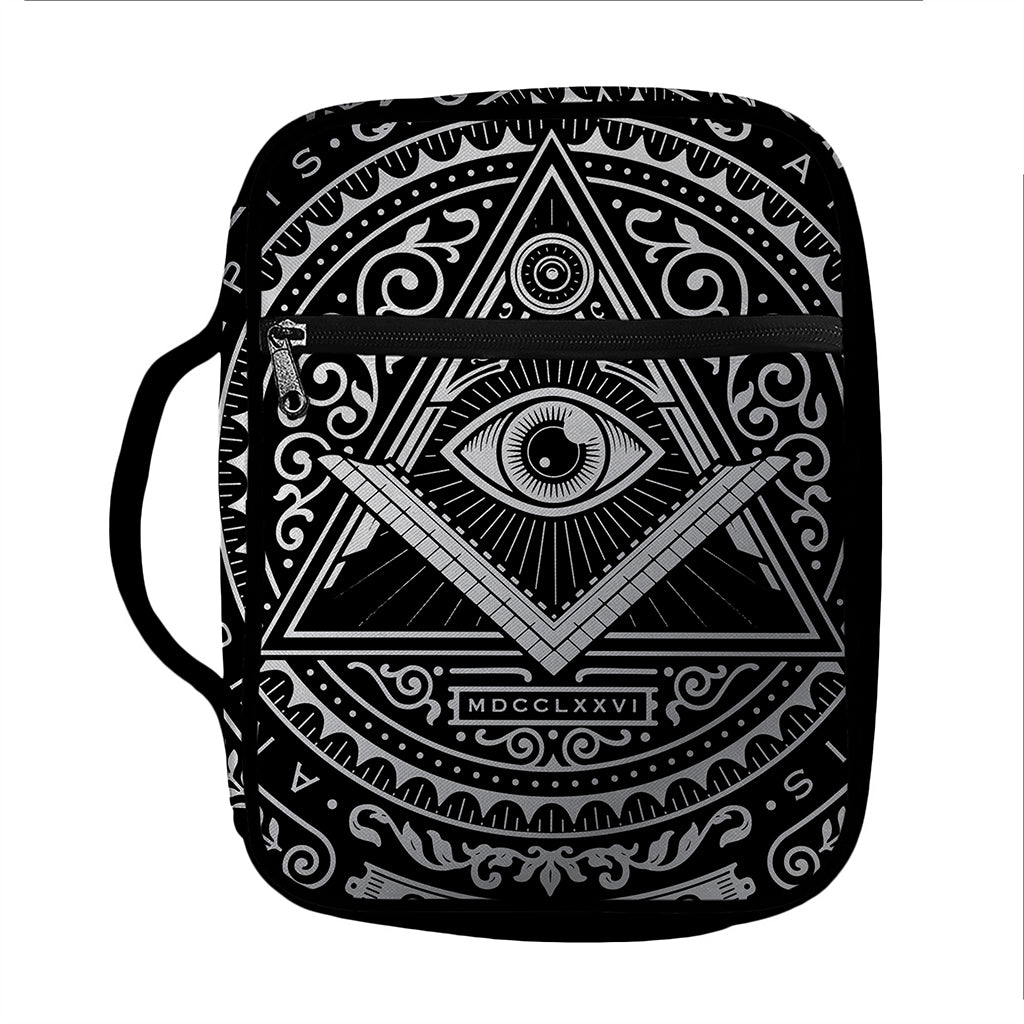 Silver And Black All Seeing Eye Print Front Pocket Bible Bag