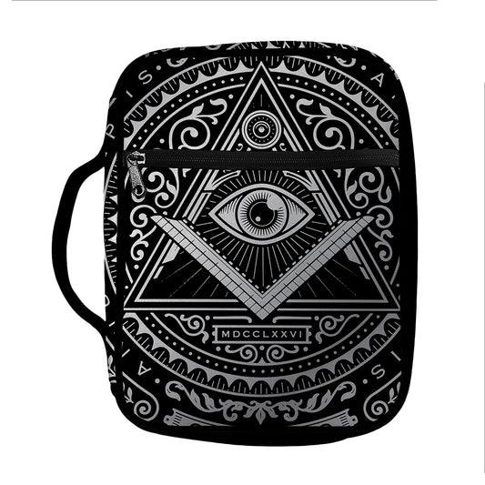 Silver And Black All Seeing Eye Print Front Pocket Bible Bag