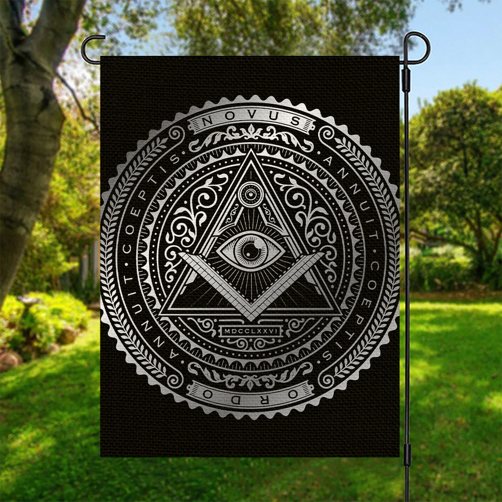Silver And Black All Seeing Eye Print Garden Flag