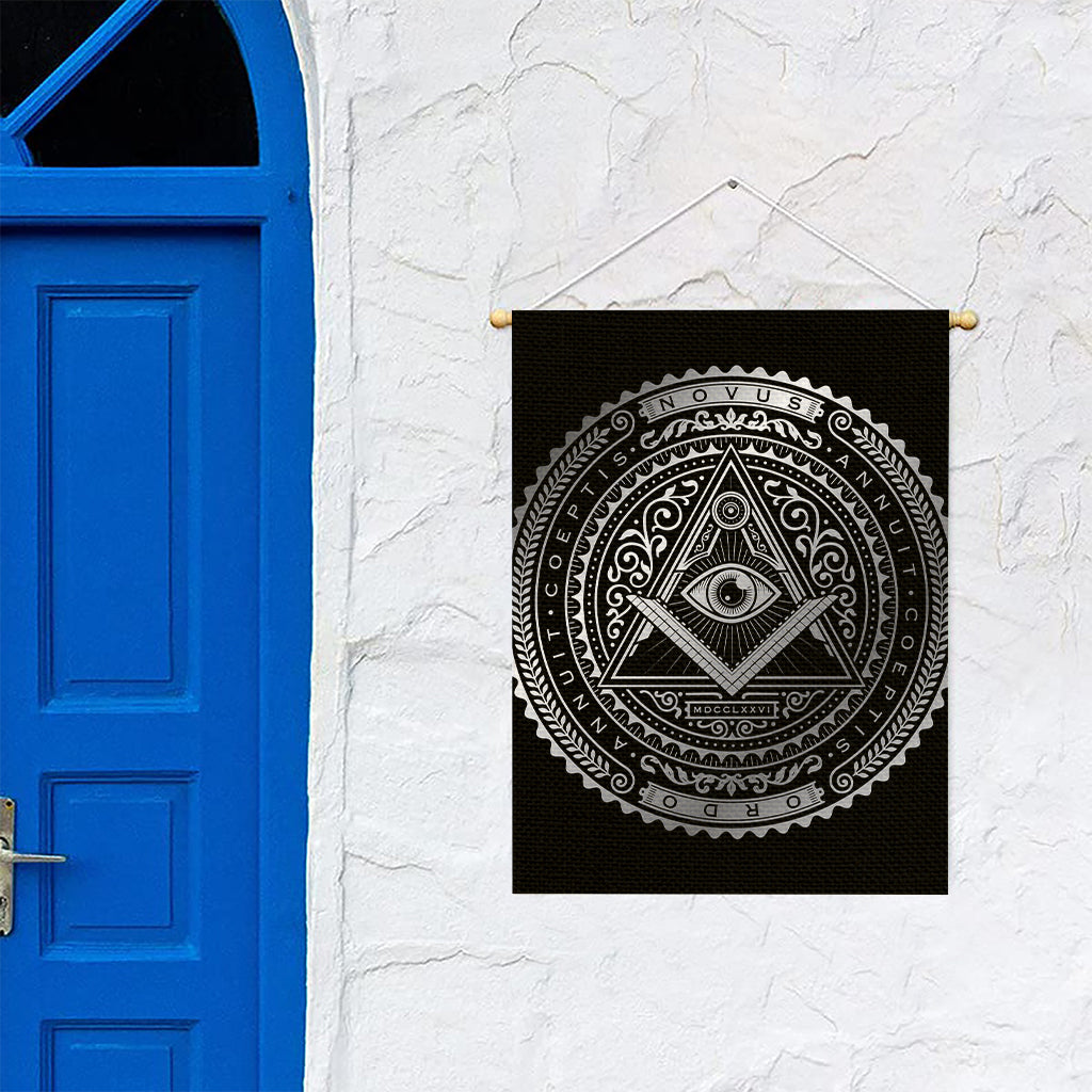 Silver And Black All Seeing Eye Print Garden Flag