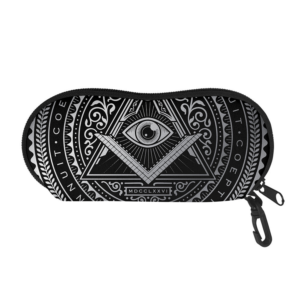 Silver And Black All Seeing Eye Print Glasses Case