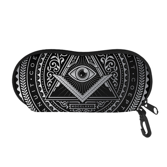 Silver And Black All Seeing Eye Print Glasses Case