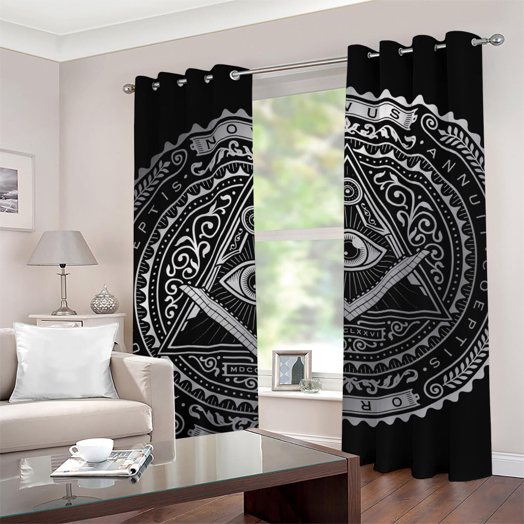 Silver And Black All Seeing Eye Print Grommet Curtains