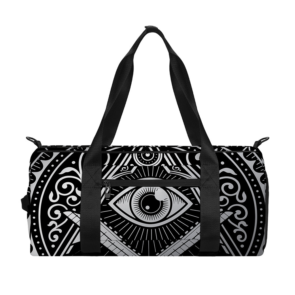 Silver And Black All Seeing Eye Print Gym Bag