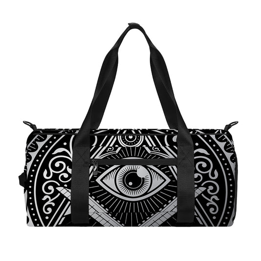 Silver And Black All Seeing Eye Print Gym Bag