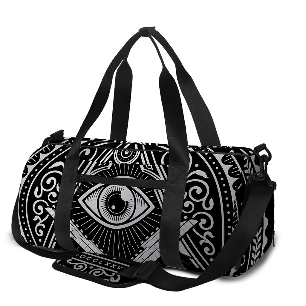 Silver And Black All Seeing Eye Print Gym Bag