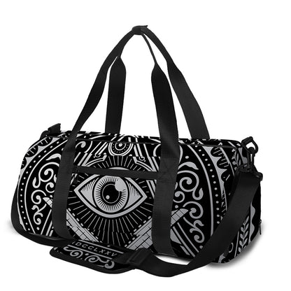Silver And Black All Seeing Eye Print Gym Bag