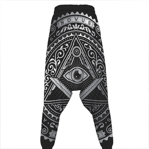 Silver And Black All Seeing Eye Print Hammer Pants