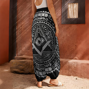 Silver And Black All Seeing Eye Print Harem Pants