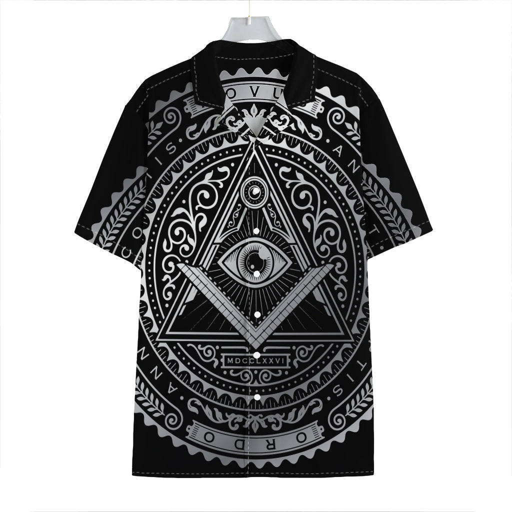 Silver And Black All Seeing Eye Print Hawaiian Shirt