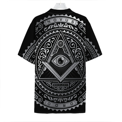 Silver And Black All Seeing Eye Print Hawaiian Shirt