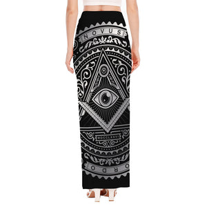 Silver And Black All Seeing Eye Print High Slit Maxi Skirt