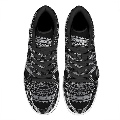 Silver And Black All Seeing Eye Print High Top Leather Sneakers