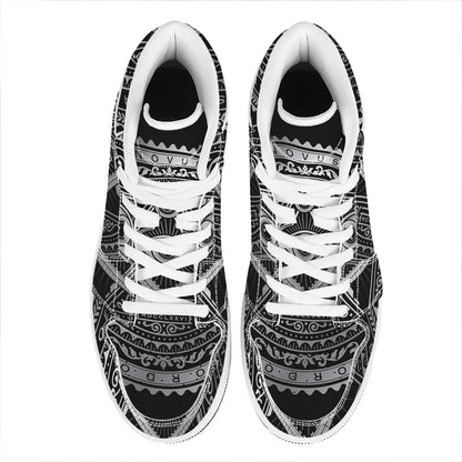 Silver And Black All Seeing Eye Print High Top Leather Sneakers
