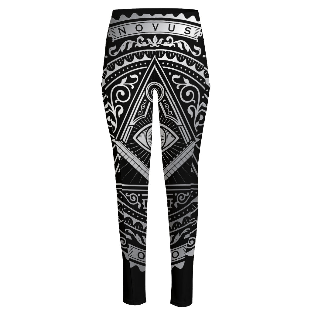 Silver And Black All Seeing Eye Print High-Waisted Pocket Leggings