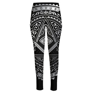 Silver And Black All Seeing Eye Print High-Waisted Pocket Leggings