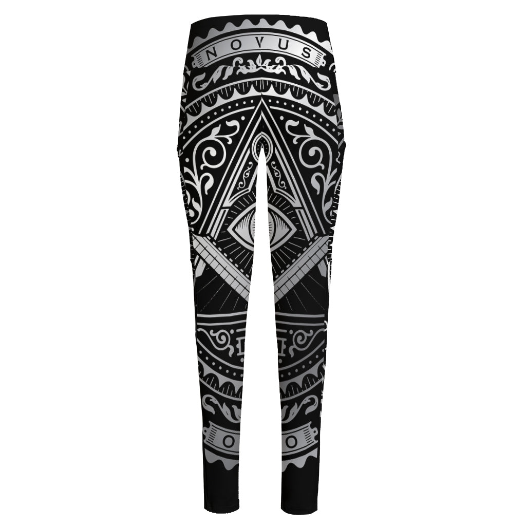 Silver And Black All Seeing Eye Print High-Waisted Pocket Leggings