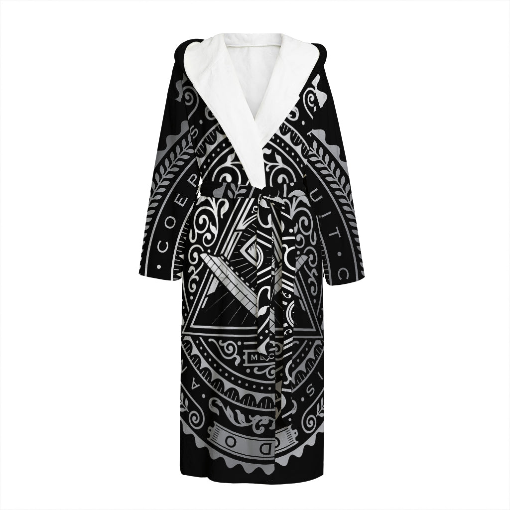 Silver And Black All Seeing Eye Print Hooded Bathrobe