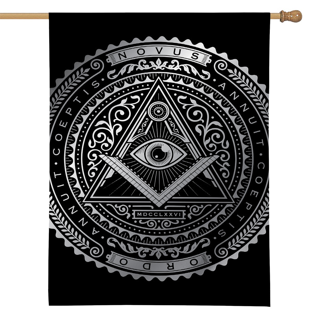 Silver And Black All Seeing Eye Print House Flag