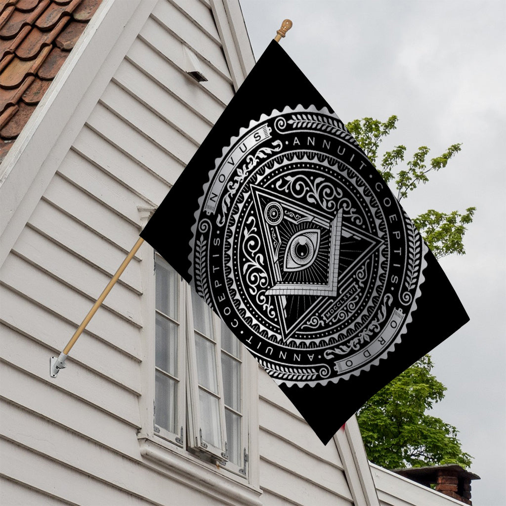 Silver And Black All Seeing Eye Print House Flag