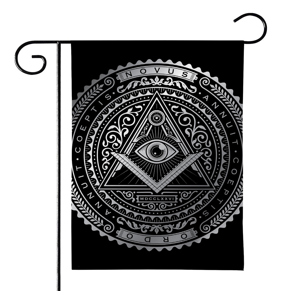 Silver And Black All Seeing Eye Print House Flag