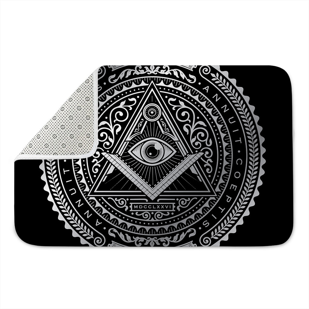 Silver And Black All Seeing Eye Print Indoor Door Mat