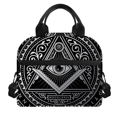 Silver And Black All Seeing Eye Print Insulated Lunch Bag