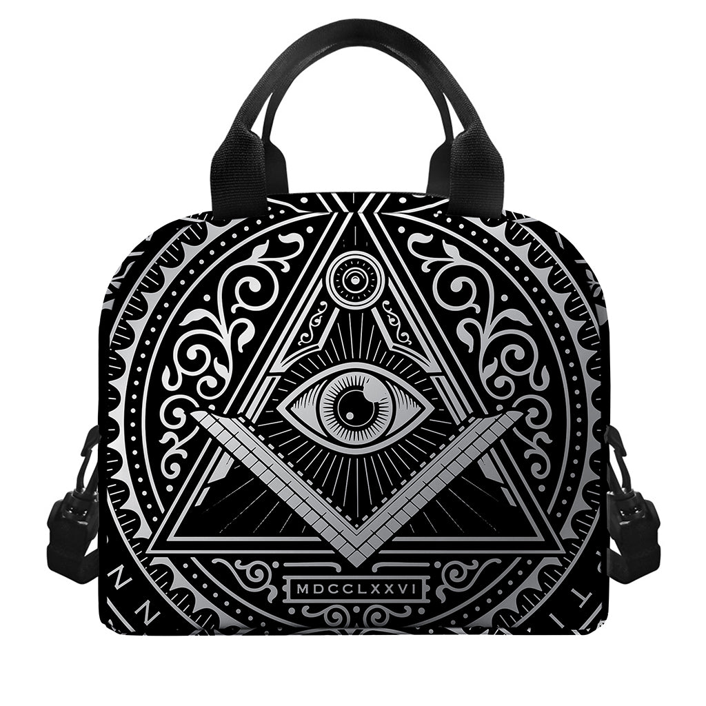 Silver And Black All Seeing Eye Print Insulated Lunch Bag