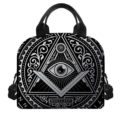Silver And Black All Seeing Eye Print Insulated Lunch Bag