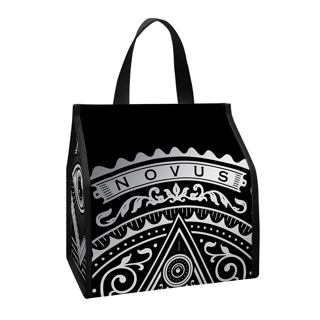 Silver And Black All Seeing Eye Print Insulated Lunch Tote