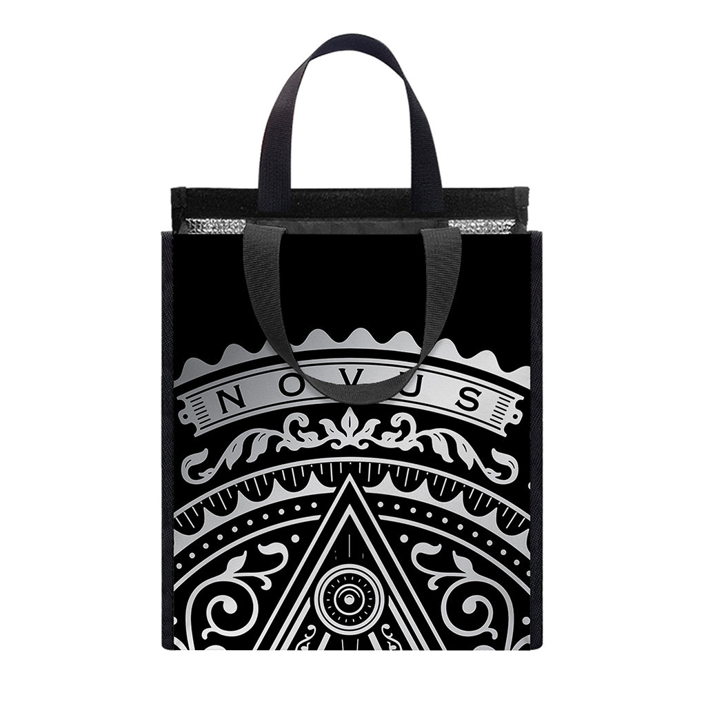 Silver And Black All Seeing Eye Print Insulated Lunch Tote