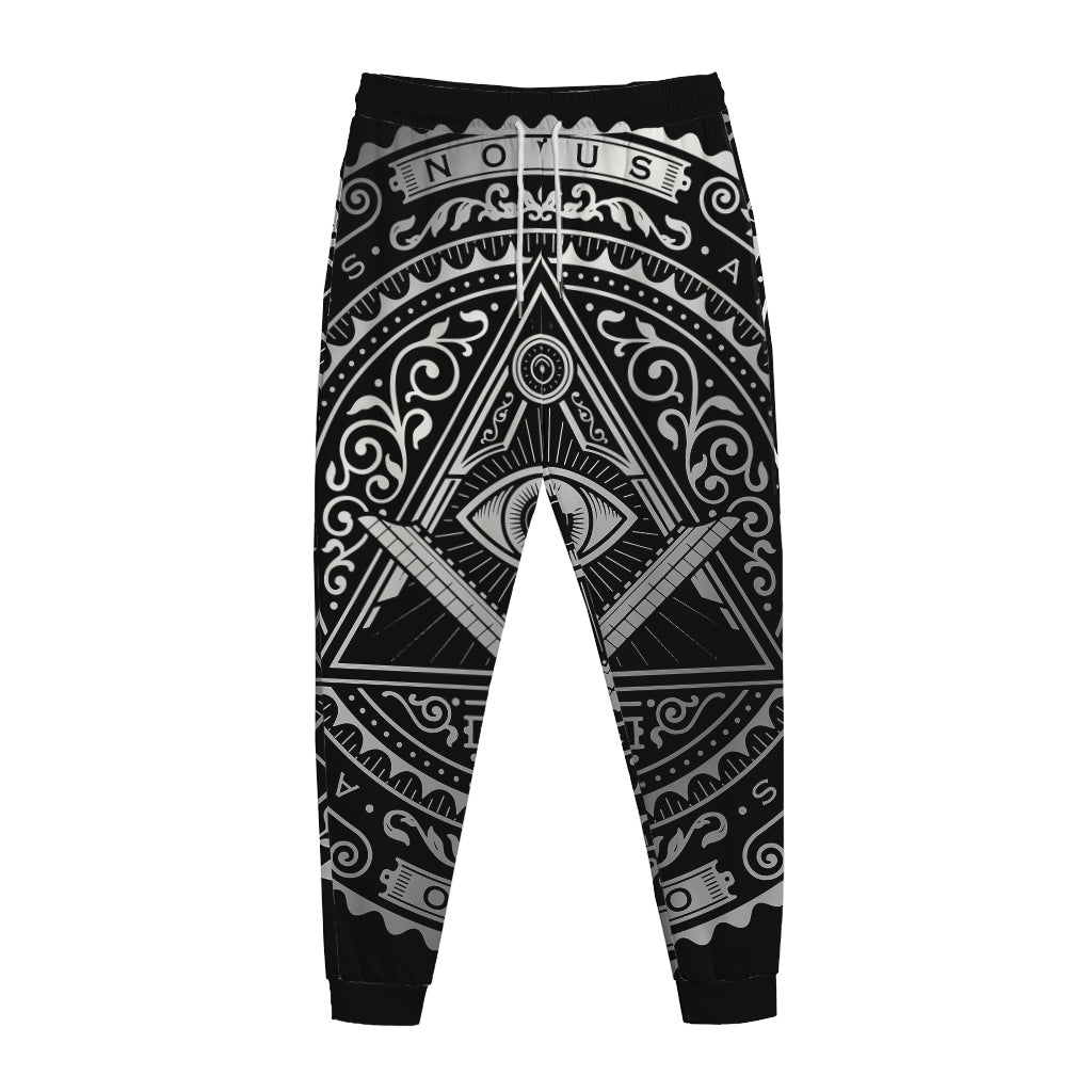 Silver And Black All Seeing Eye Print Jogger Pants