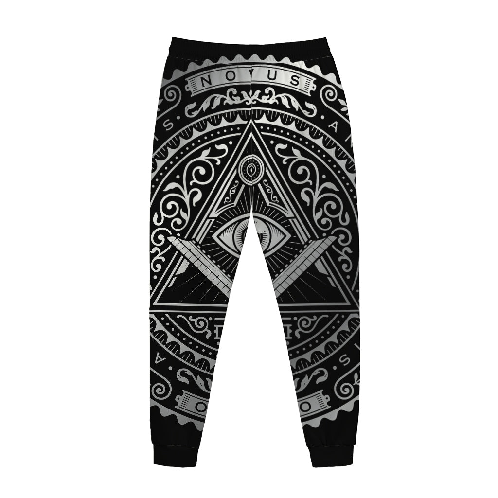 Silver And Black All Seeing Eye Print Jogger Pants