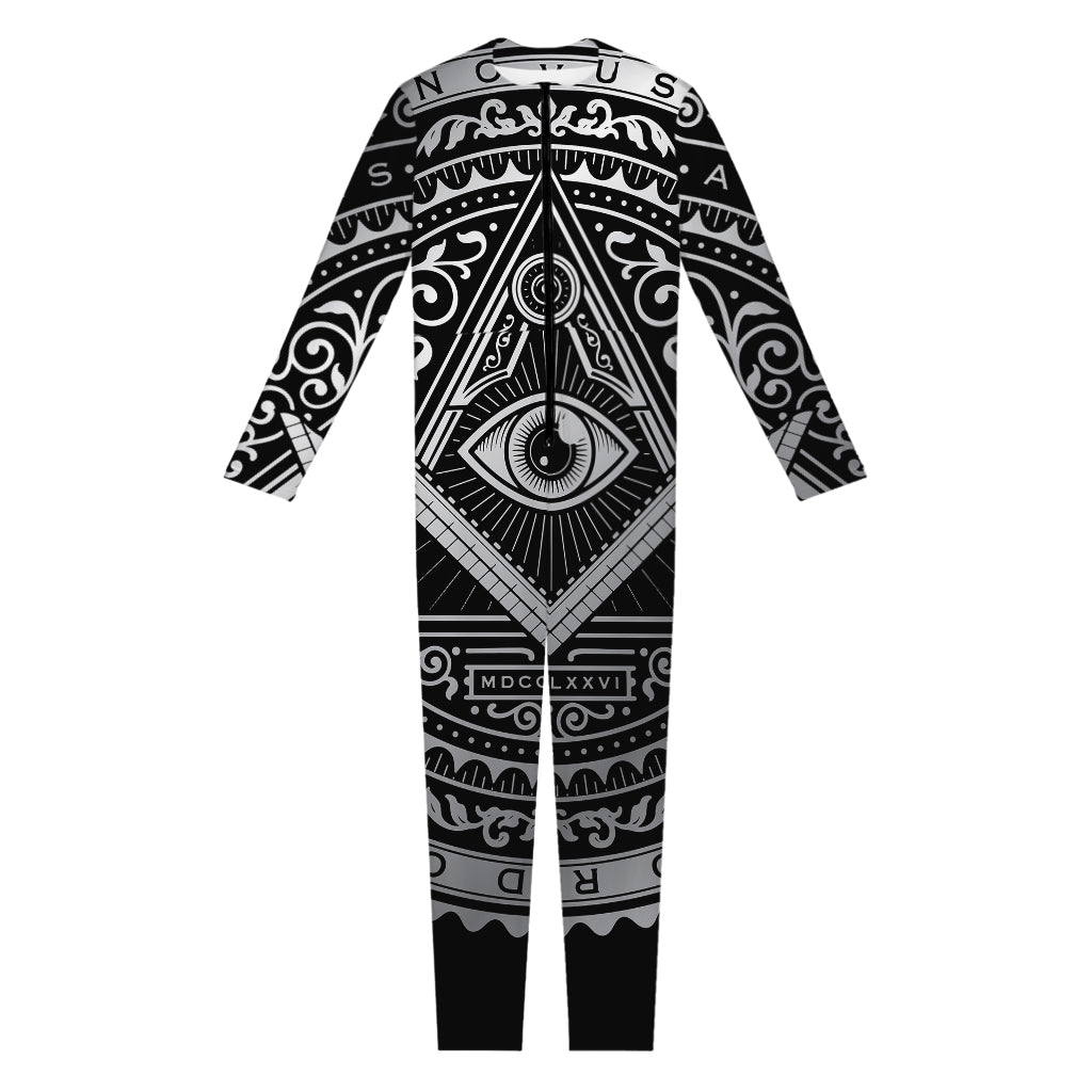 Silver And Black All Seeing Eye Print Jumpsuit