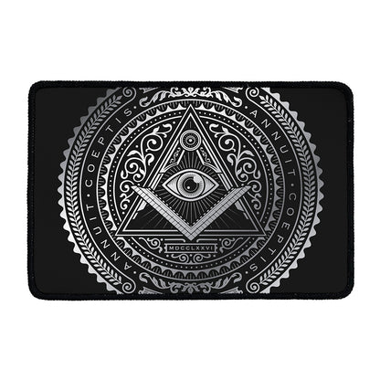 Silver And Black All Seeing Eye Print Kitchen Mat
