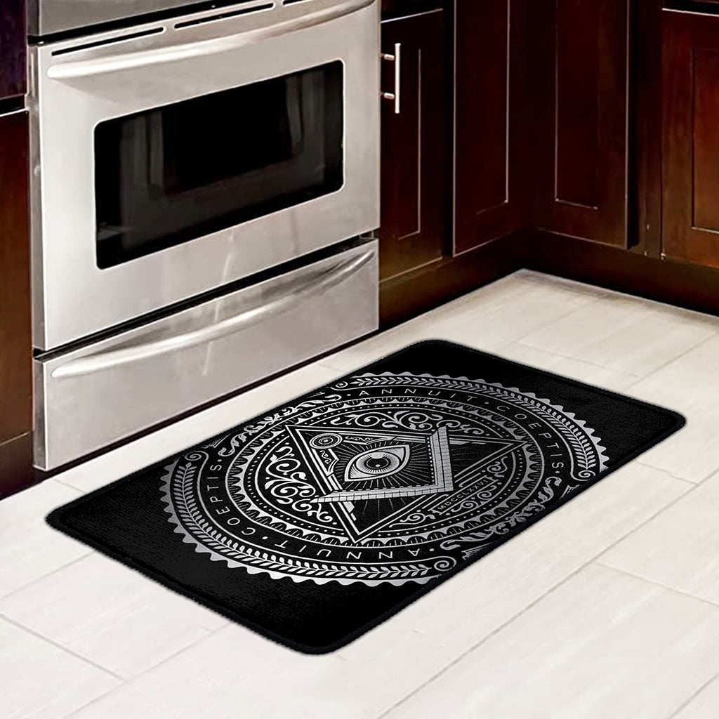 Silver And Black All Seeing Eye Print Kitchen Mat